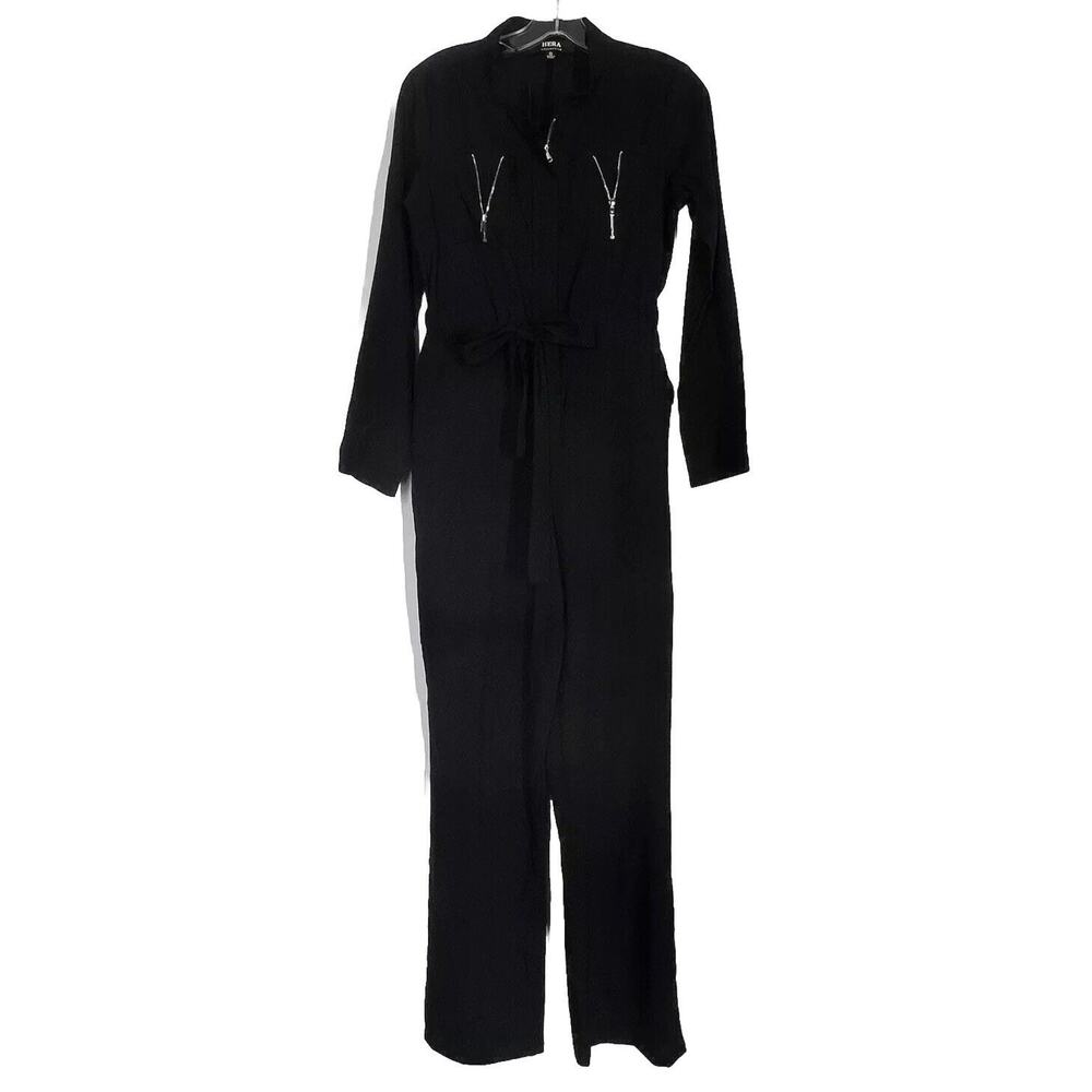 Black Jumpsuit Womens Small Black Zip Pockets Classic Military Casual Biker Emo